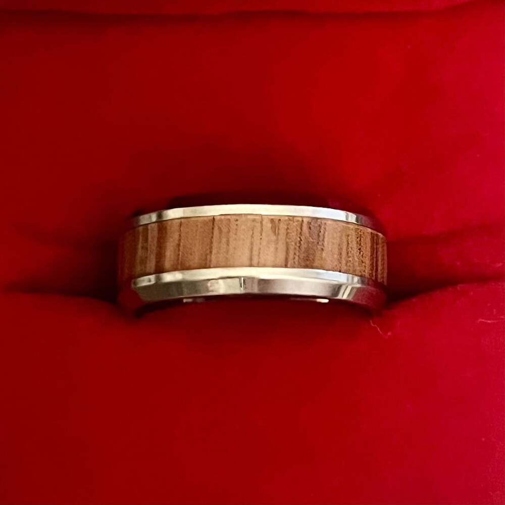 Tungsten Red Oak Wood Inlay Titanium Steel 6mm Band Size 6